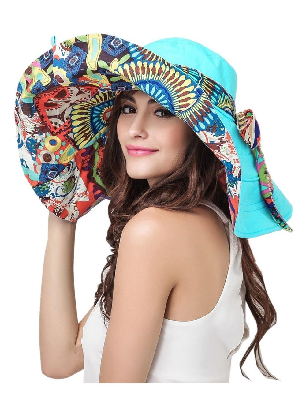 Women's Foldable Floppy Sun Hats Reversible Vacation Beach Cap | Blue | Size OS - Picture 1 of 12
